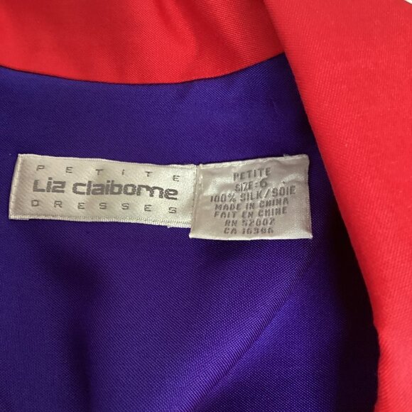 Liz Claiborne 100% Silk Shirt Dress Embroidered Pocket Belted Petite 6 Red #189A - Picture 12 of 13